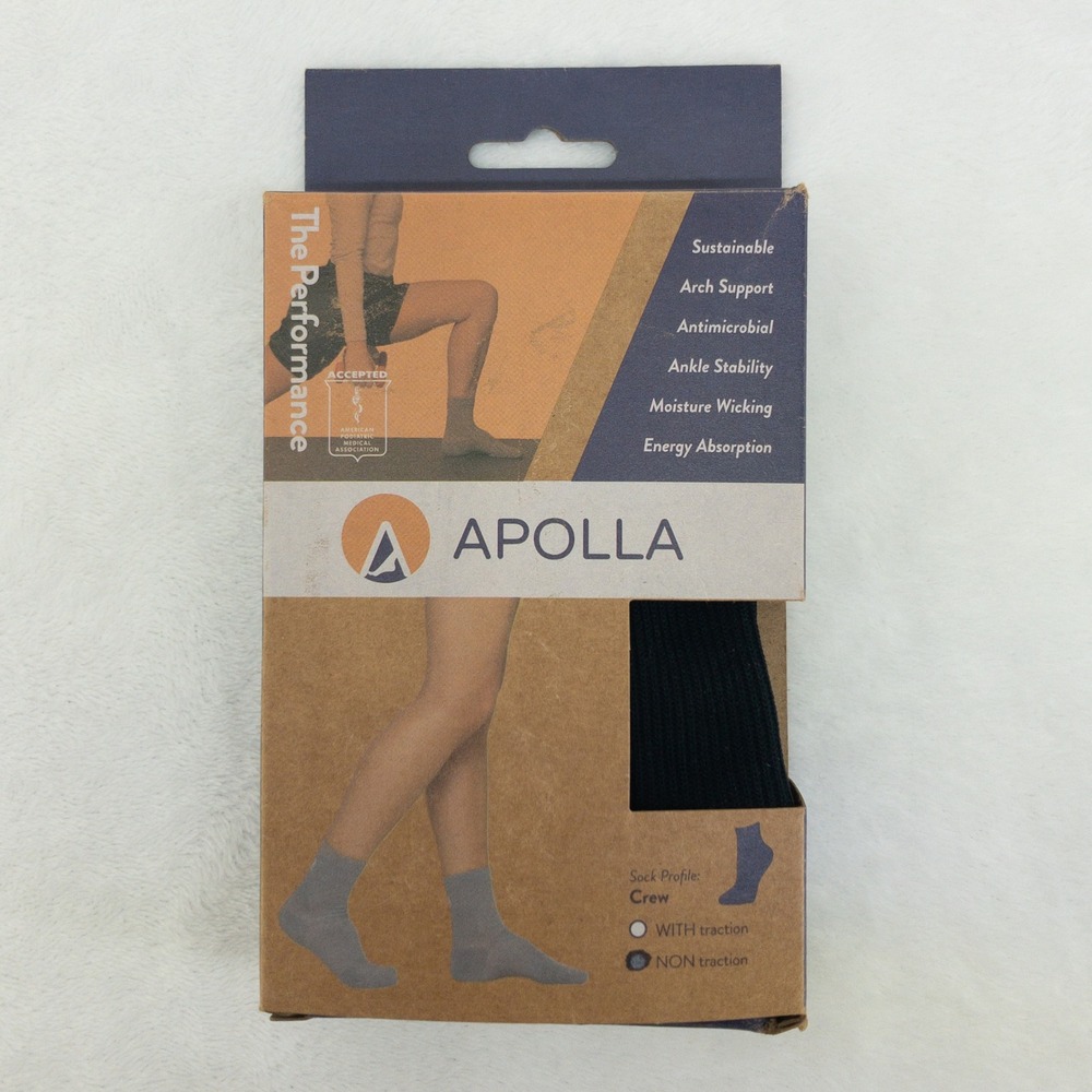 Apolla The Performance Crew Socks Mens XL 11.5-13 Black Non Traction Compression